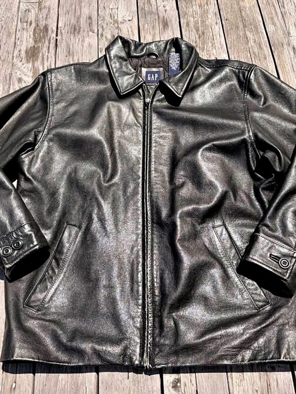 Y2K Gap Womens Black Leather Jacket XL